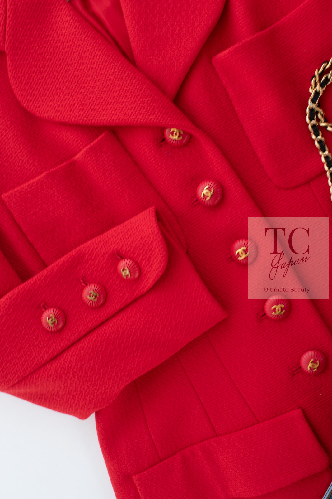 CHANEL 93S Vintage Red Wool CC Button  Jacket 38 シャネル ヴィンテージ レッド ウール CC ボタン コート ジャケット 即発
