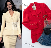 CHANEL 93S Vintage Red Wool CC Button  Jacket 38 シャネル ヴィンテージ レッド ウール CC ボタン コート ジャケット 即発