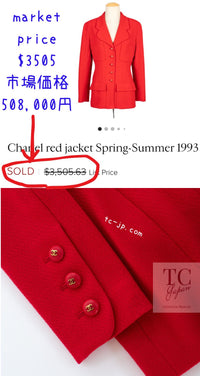 CHANEL 93S Vintage Red Wool CC Button  Jacket 38 シャネル ヴィンテージ レッド ウール CC ボタン コート ジャケット 即発