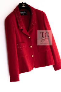 CHANEL 93A Vintage Red Sequin Wool Tweed Jacket 38 40 シャネル ヴィンテージ レッド スパンコール ウール ツイード ジャケット 即発