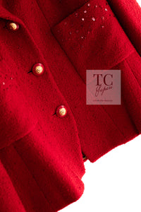 CHANEL 93A Vintage Red Sequin Wool Tweed Jacket 38 40 シャネル ヴィンテージ レッド スパンコール ウール ツイード ジャケット 即発