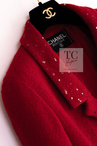 CHANEL 93A Vintage Red Sequin Wool Tweed Jacket 38 40 シャネル ヴィンテージ レッド スパンコール ウール ツイード ジャケット 即発