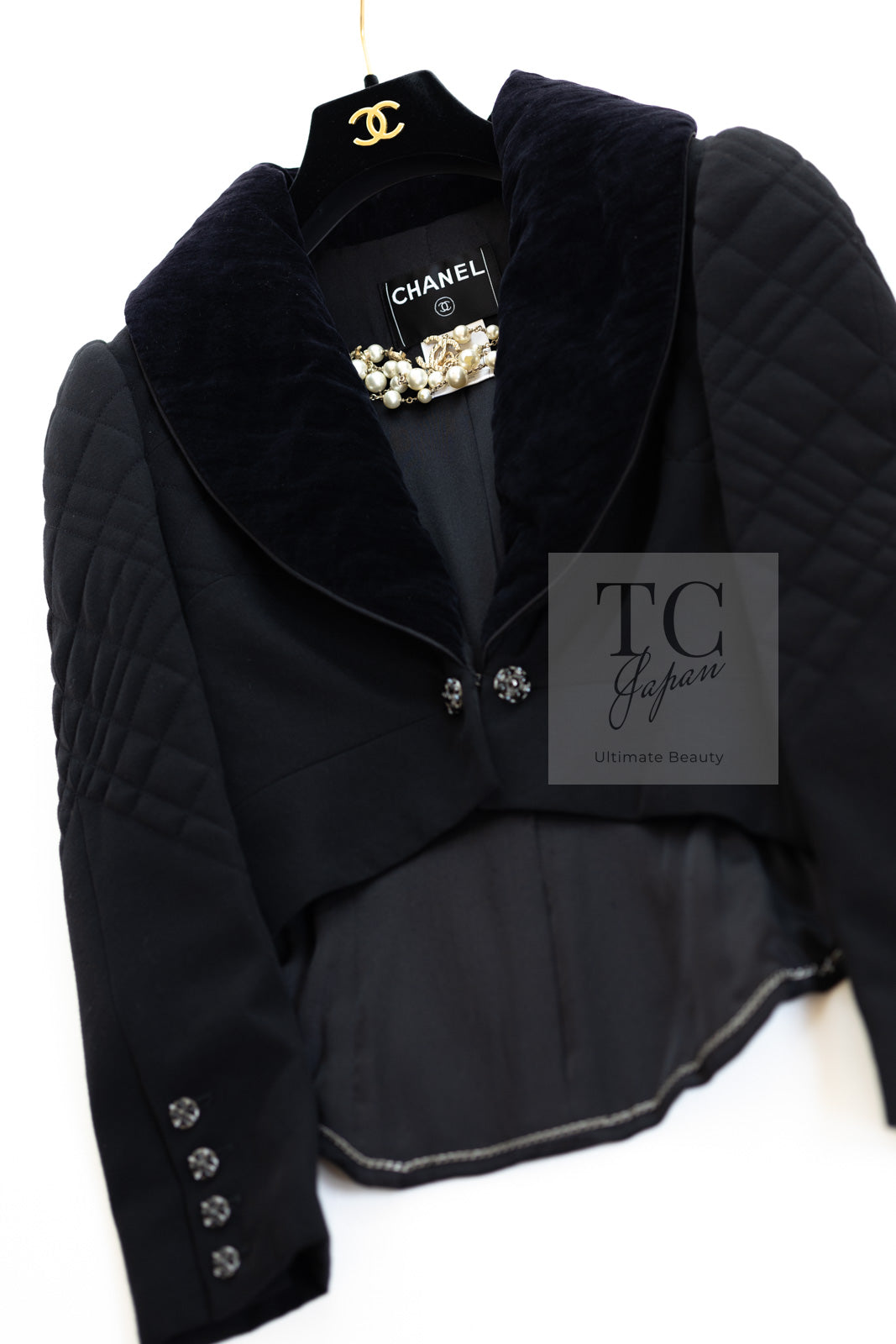 CHANEL 06PF Black Velvet Collar Matelasse Quilting Wool Coat Jacket 34 36 シャネル ブラック ベルベット 襟 マトラッセ キルティング ウール コート ジャケット 即発