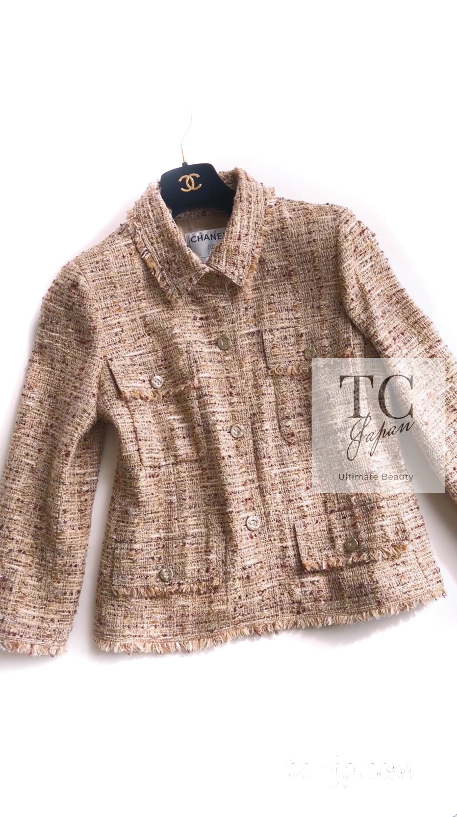 CHANEL 06S Beige Gold Cotton Tweed Jacket 42 44 シャネル ベージュ ゴールド コットン ツイード ジャケット 即発