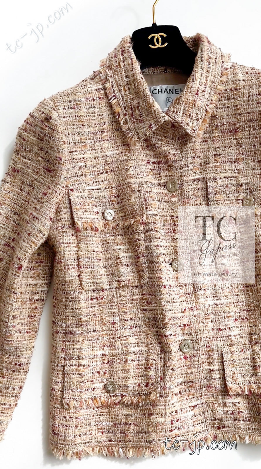 CHANEL 06S Beige Gold Cotton Tweed Jacket 42 44 シャネル ベージュ ゴールド コットン ツイード ジャケット 即発