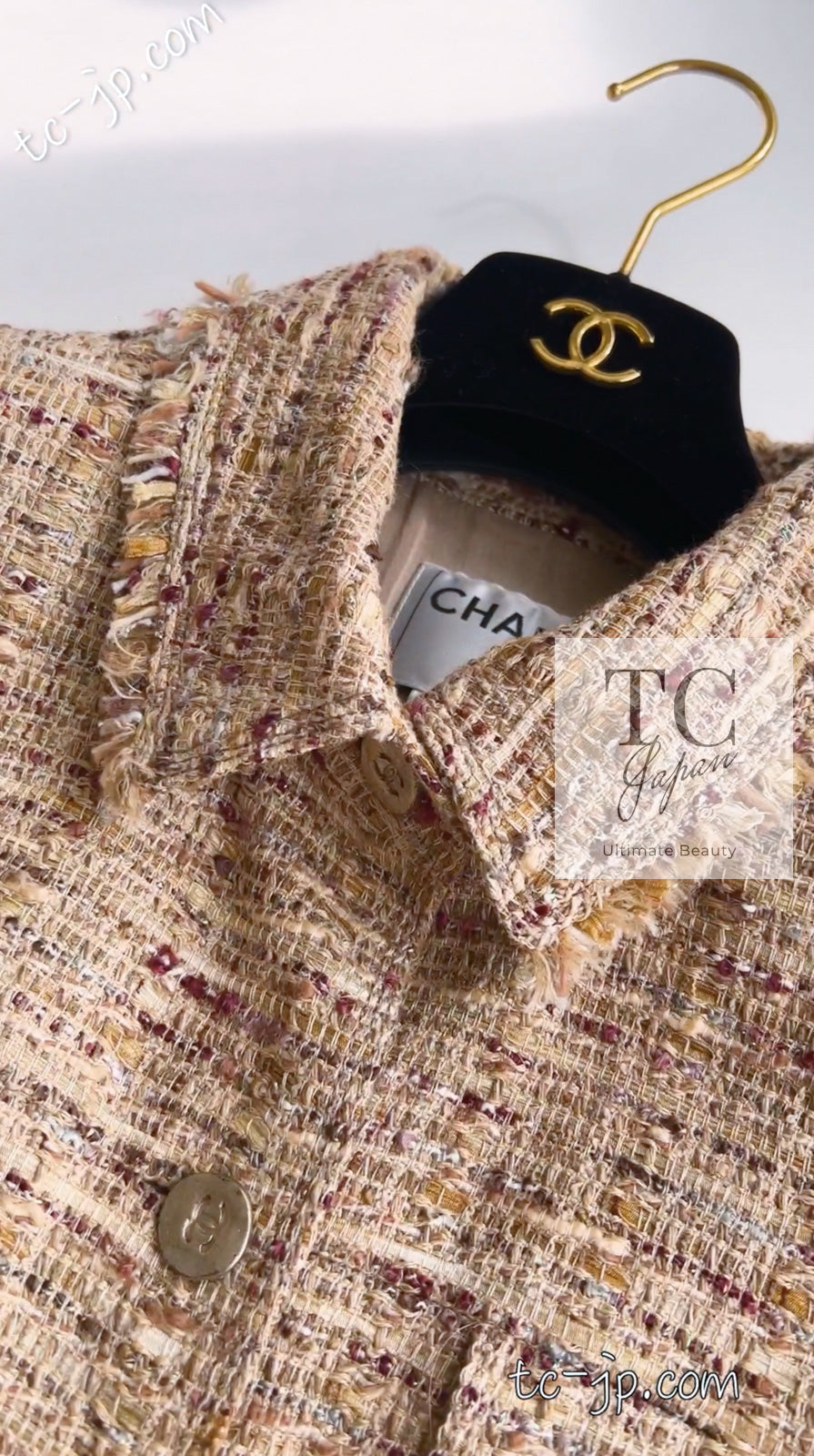 CHANEL 06S Beige Gold Cotton Tweed Jacket 42 44 シャネル ベージュ ゴールド コットン ツイード ジャケット 即発