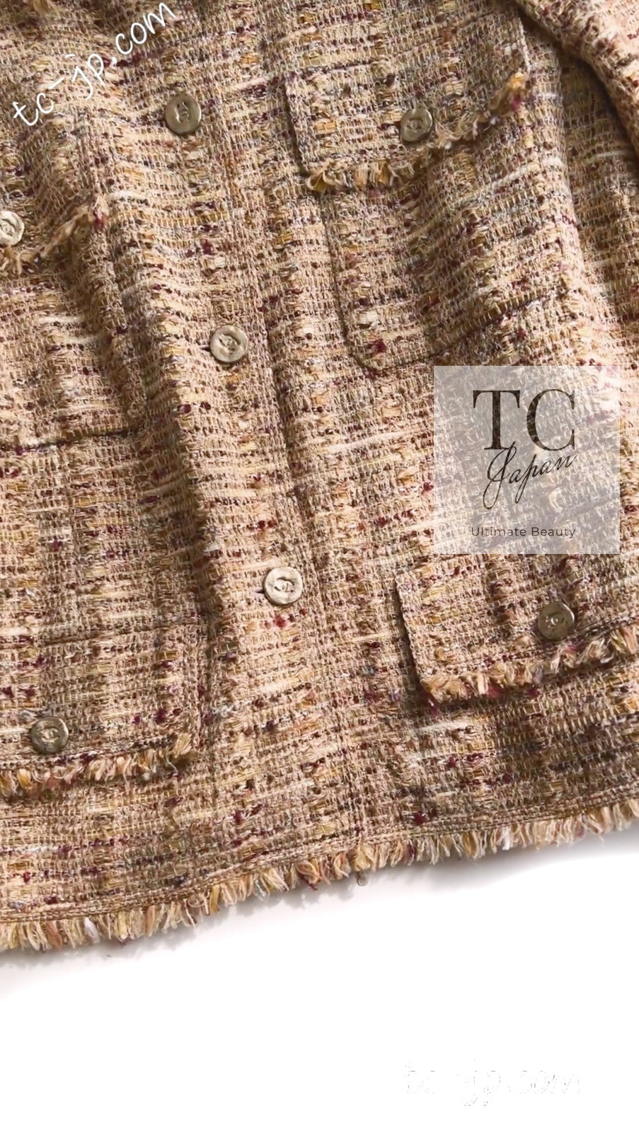 CHANEL 06S Beige Gold Cotton Tweed Jacket 42 44 シャネル ベージュ ゴールド コットン ツイード ジャケット 即発