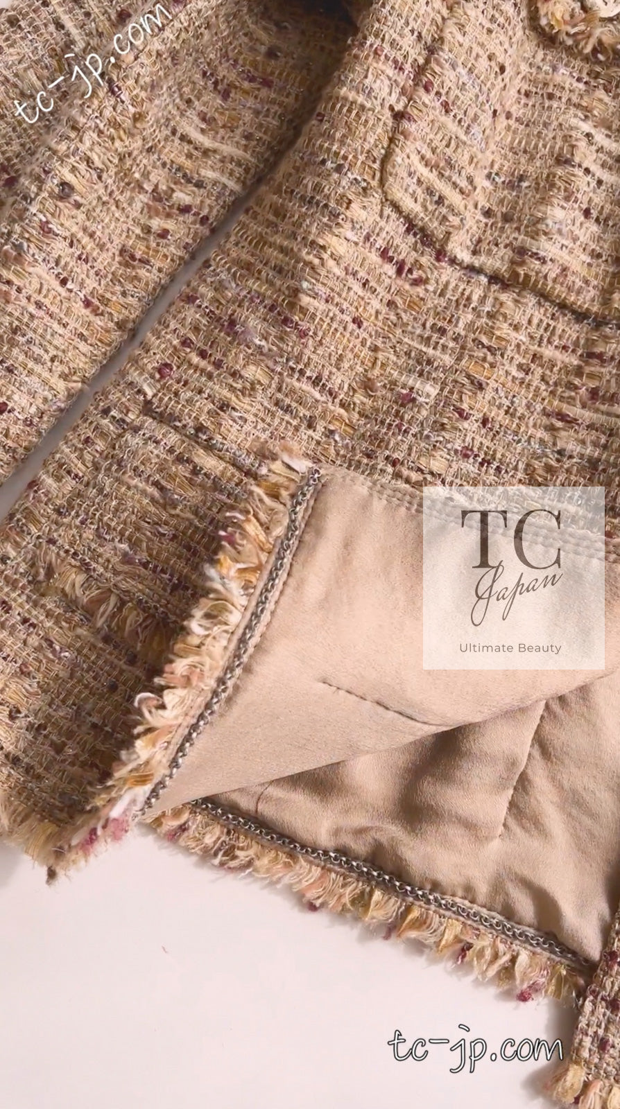 CHANEL 06S Beige Gold Cotton Tweed Jacket 42 44 シャネル ベージュ ゴールド コットン ツイード ジャケット 即発