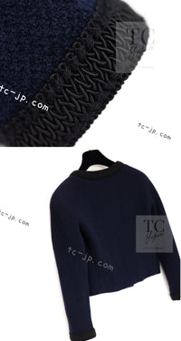 CHANEL 90S Vintage Dark Navy Black Braid Trim CC Ball Buttons Wool Tweed Jacket 36 シャネル ヴィンテージ ダーク ネイビー ブラック ブレードトリム CCロゴ 手毬ボタン ウール ツイード ジャケット 即発