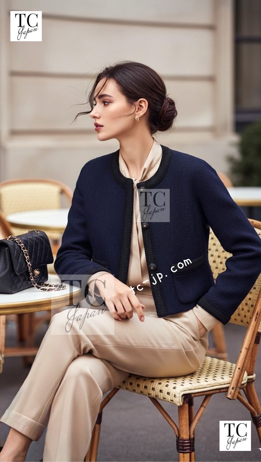 CHANEL Jacket 90S Vintage Dark Navy Black Braid Trim CC Ball