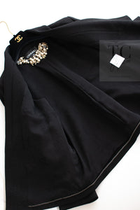 CHANEL 14B Black Metallic CC Buttons Wool Tweed Blazer Jacket 42 シャネル ブラック メタリック ココボタン ウール ツイード ブレザー ジャケット 即発