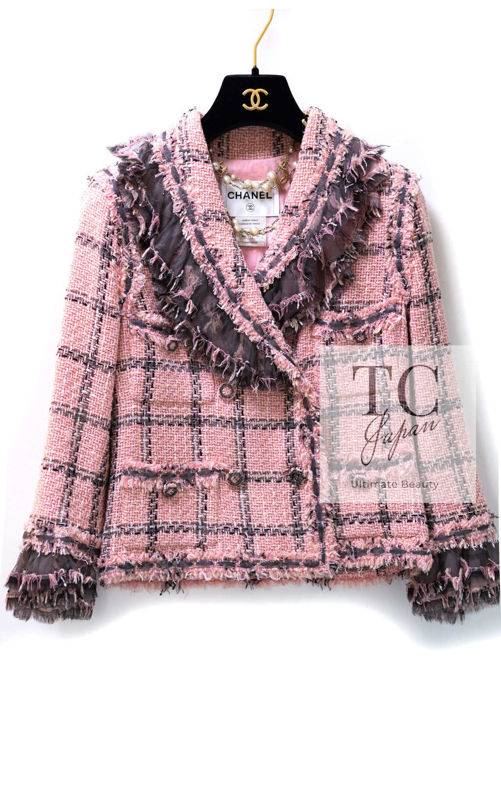 シャネル ジャケット CHANEL ピンク フリル ウール コットン 
