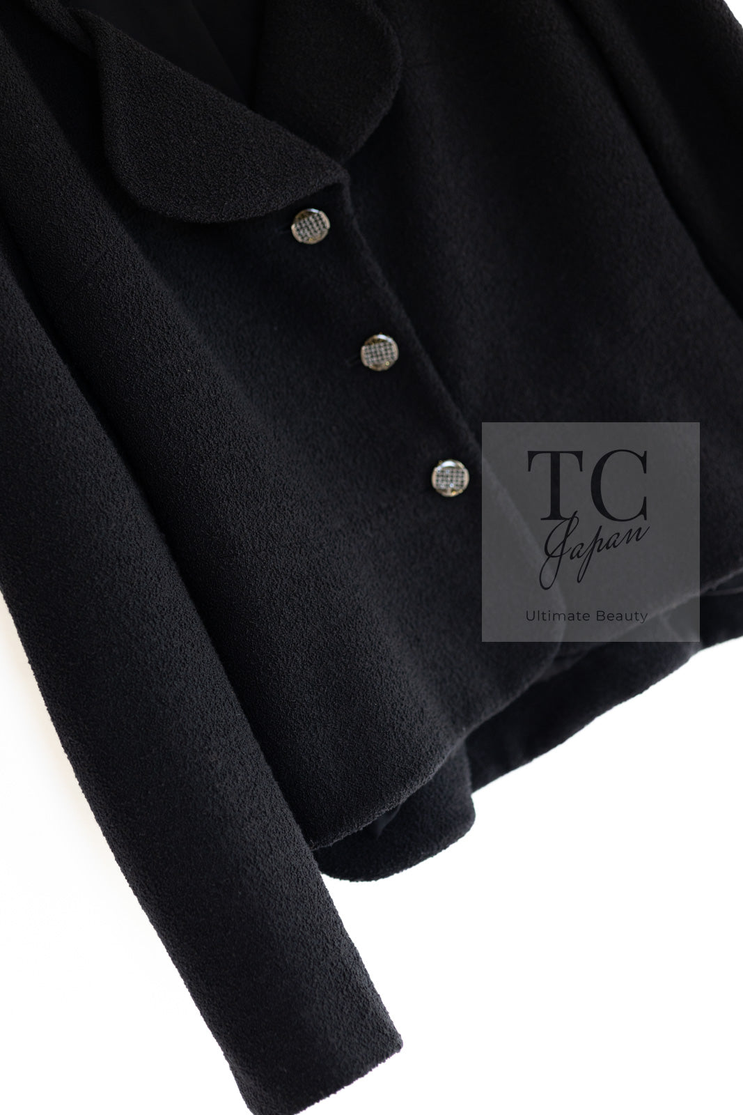 CHANEL 12C Black Rhinestone CC Buttons Wool Tweed Jacket 36 シャネル ブラック ラインストーン CC ボタン ウール ツイード ジャケット 即発