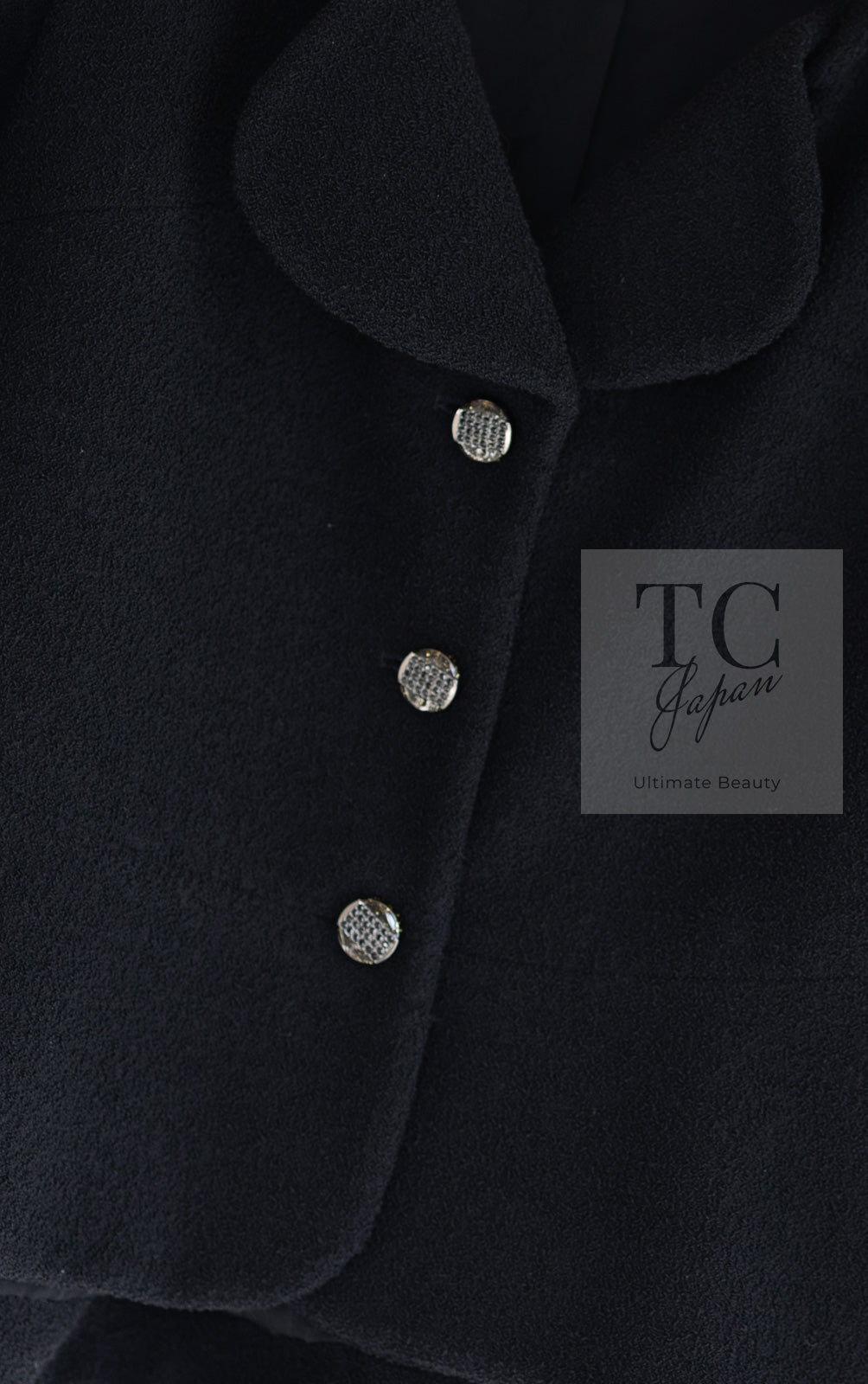 CHANEL 12C Black Rhinestone CC Buttons Wool Tweed Jacket 36 シャネル ブラック ラインストーン CC ボタン ウール ツイード ジャケット 即発