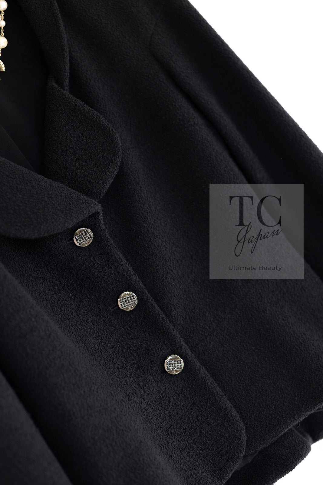 CHANEL 12C Black Rhinestone CC Buttons Wool Tweed Jacket 36 シャネル ブラック ラインストーン CC ボタン ウール ツイード ジャケット 即発