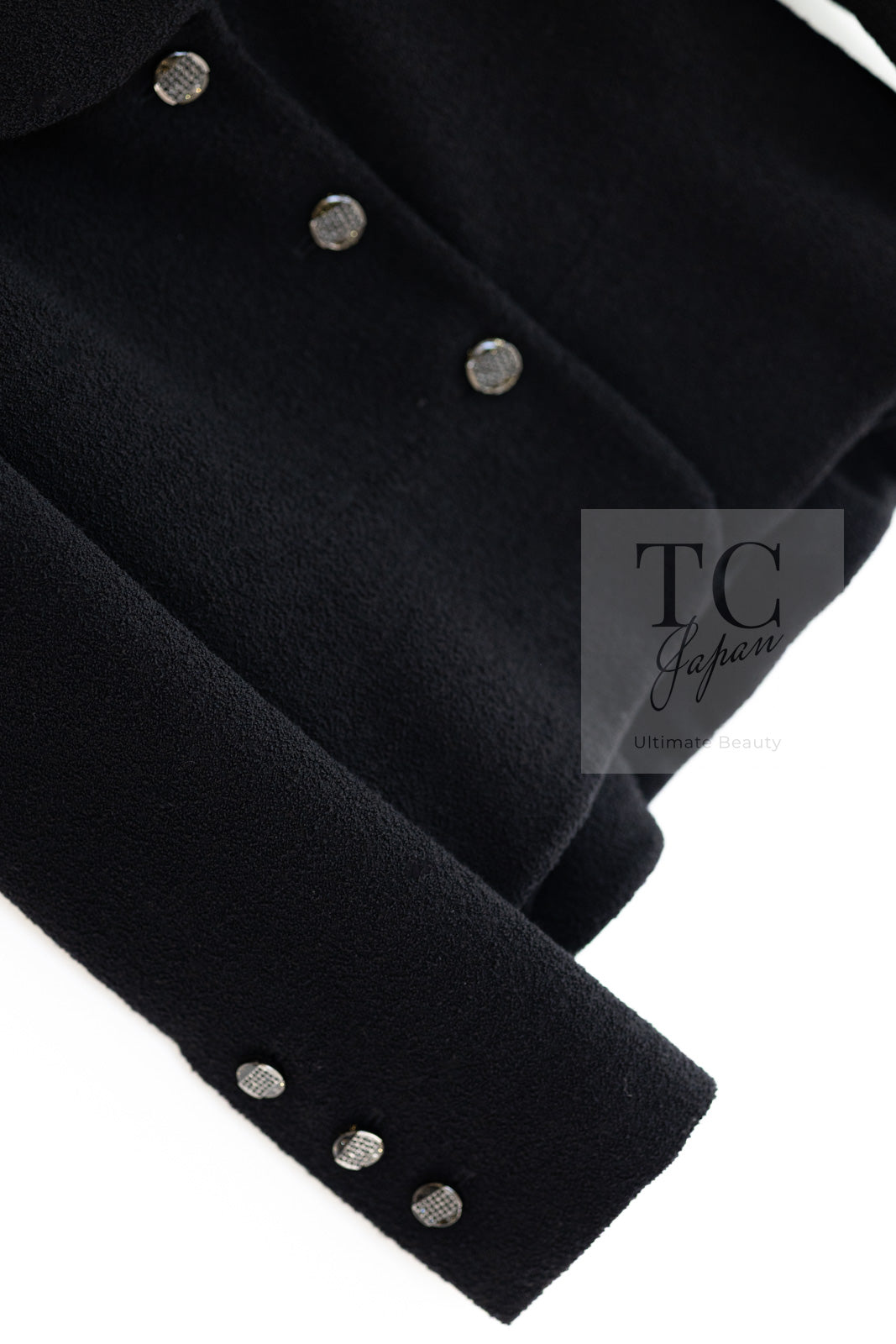 CHANEL 12C Black Rhinestone CC Buttons Wool Tweed Jacket 36 シャネル ブラック ラインストーン CC ボタン ウール ツイード ジャケット 即発