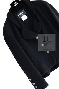 CHANEL 12C Black Rhinestone CC Buttons Wool Tweed Jacket 36 シャネル ブラック ラインストーン CC ボタン ウール ツイード ジャケット 即発