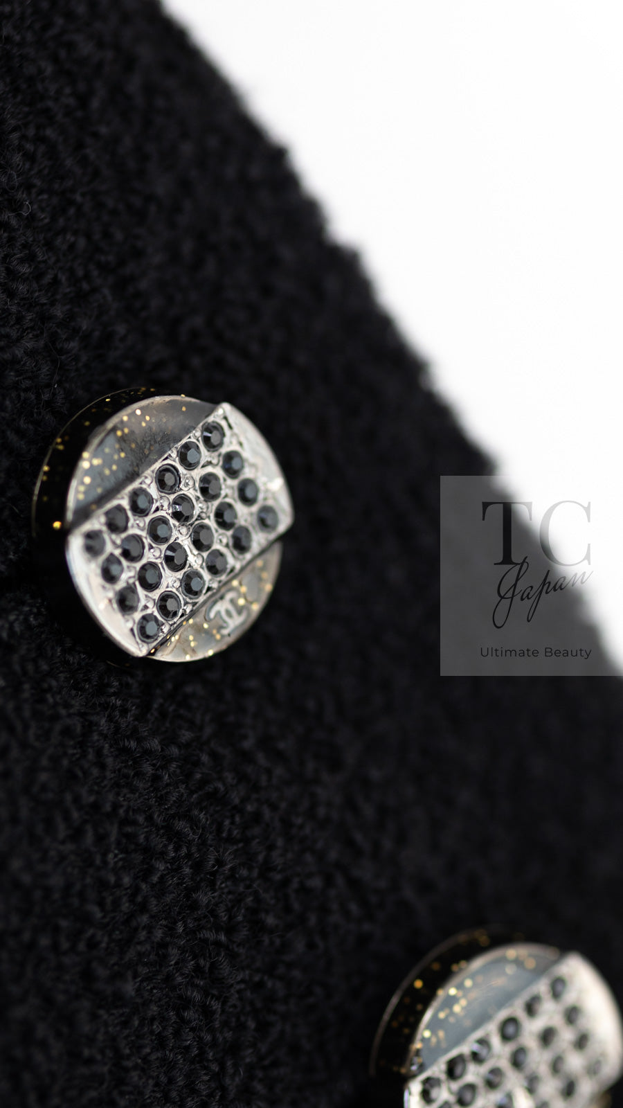 CHANEL 12C Black Rhinestone CC Buttons Wool Tweed Jacket 36 シャネル ブラック ラインストーン CC ボタン ウール ツイード ジャケット 即発
