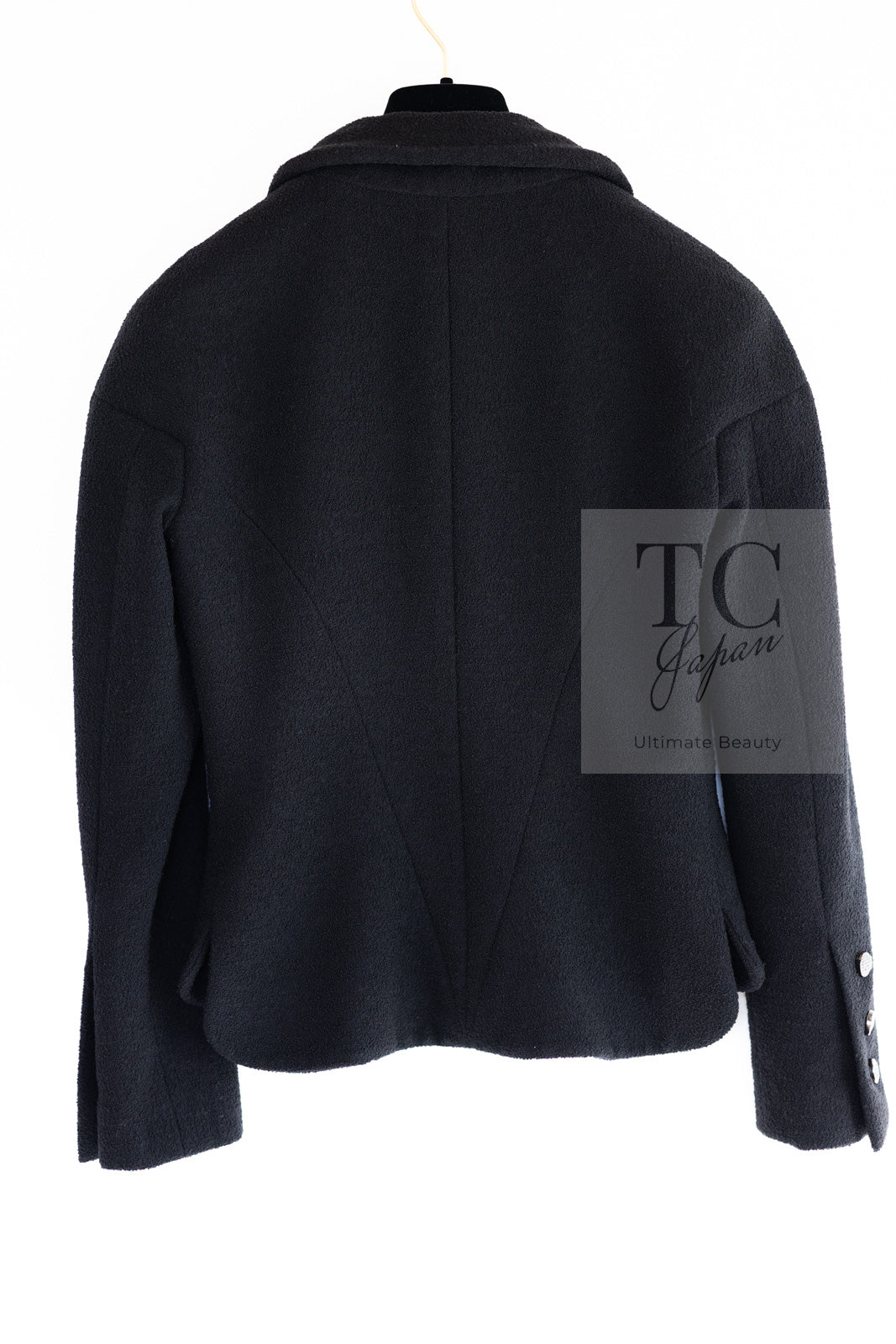 CHANEL 12C Black Rhinestone CC Buttons Wool Tweed Jacket 36 シャネル ブラック ラインストーン CC ボタン ウール ツイード ジャケット 即発