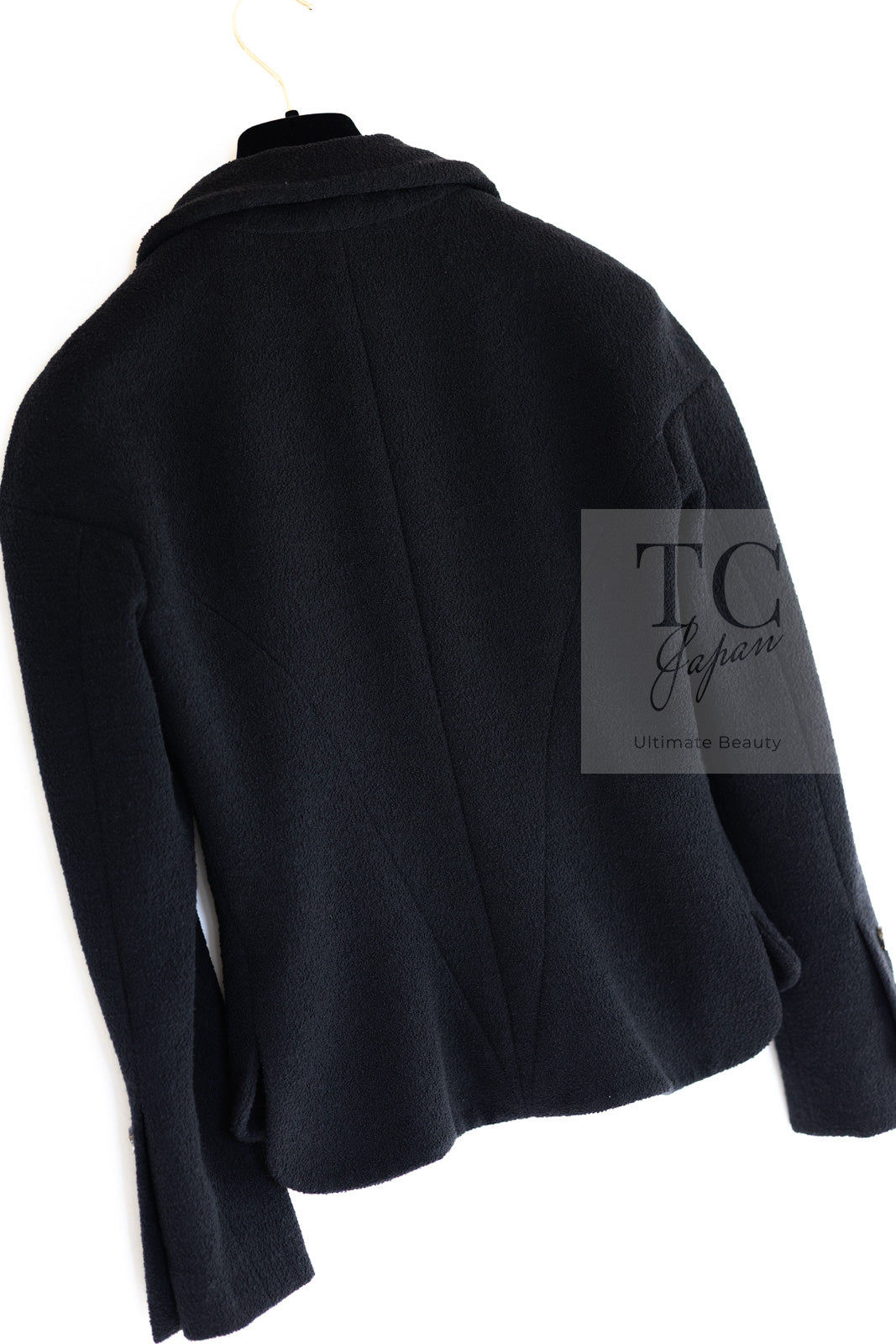 CHANEL 12C Black Rhinestone CC Buttons Wool Tweed Jacket 36 シャネル ブラック ラインストーン CC ボタン ウール ツイード ジャケット 即発