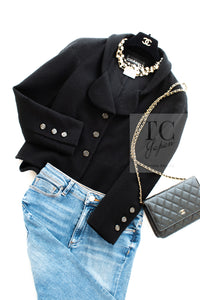 CHANEL 12C Black Rhinestone CC Buttons Wool Tweed Jacket 36 シャネル ブラック ラインストーン CC ボタン ウール ツイード ジャケット 即発