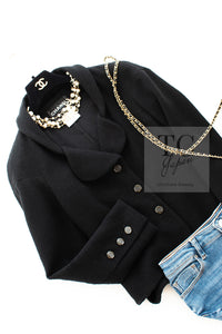 CHANEL 12C Black Rhinestone CC Buttons Wool Tweed Jacket 36 シャネル ブラック ラインストーン CC ボタン ウール ツイード ジャケット 即発