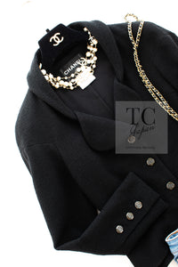 CHANEL 12C Black Rhinestone CC Buttons Wool Tweed Jacket 36 シャネル ブラック ラインストーン CC ボタン ウール ツイード ジャケット 即発