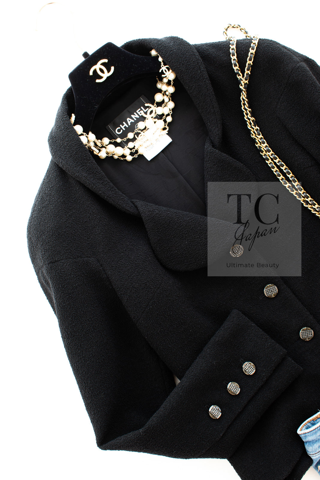 CHANEL 12C Black Rhinestone CC Buttons Wool Tweed Jacket 36 シャネル ブラック ラインストーン CC ボタン ウール ツイード ジャケット 即発