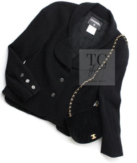 CHANEL 12C Black Rhinestone CC Buttons Wool Tweed Jacket 36 シャネル ブラック ラインストーン CC ボタン ウール ツイード ジャケット 即発