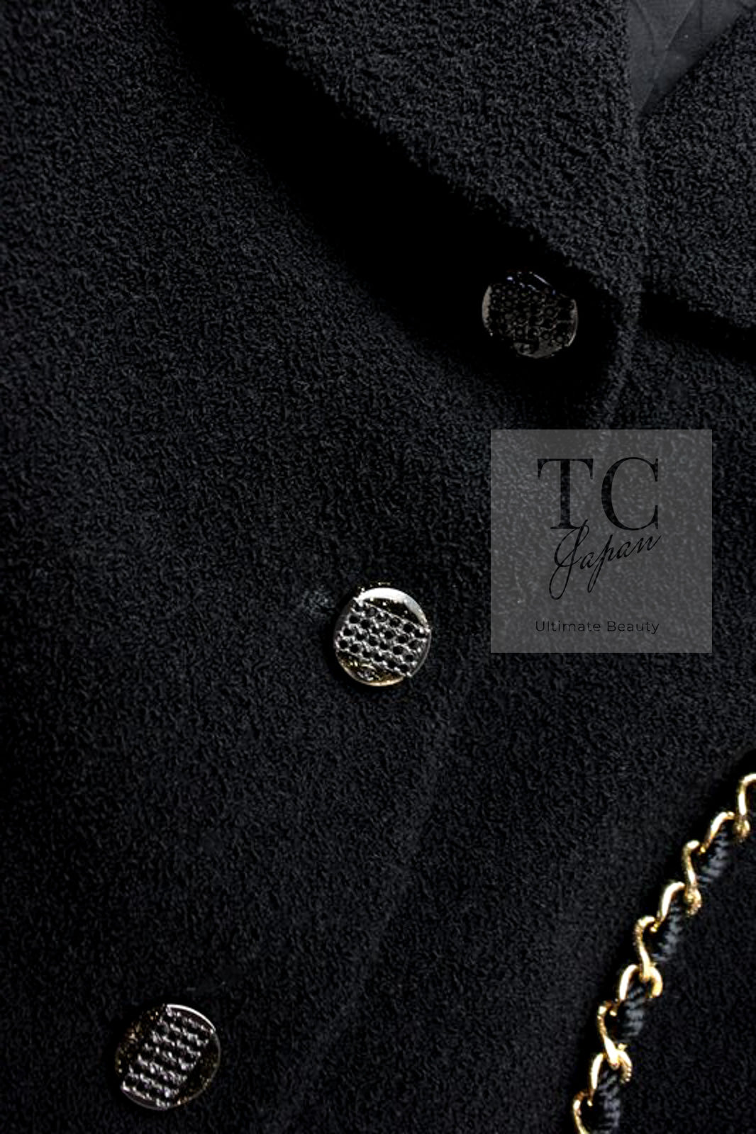 CHANEL 12C Black Rhinestone CC Buttons Wool Tweed Jacket 36 シャネル ブラック ラインストーン CC ボタン ウール ツイード ジャケット 即発