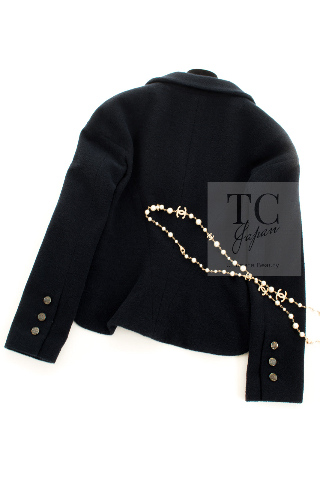 CHANEL 12C Black Rhinestone CC Buttons Wool Tweed Jacket 36 シャネル ブラック ラインストーン CC ボタン ウール ツイード ジャケット 即発