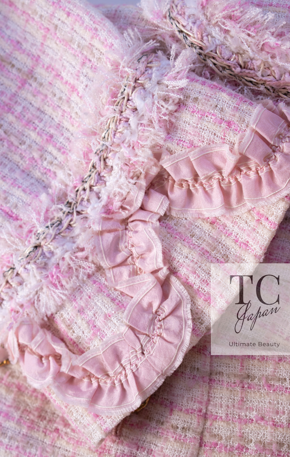 CHANEL 13C Pale Pink Stand Color Tweed Jacket 34 シャネル ペール ピンク スタンドカラー ジャケット 即発