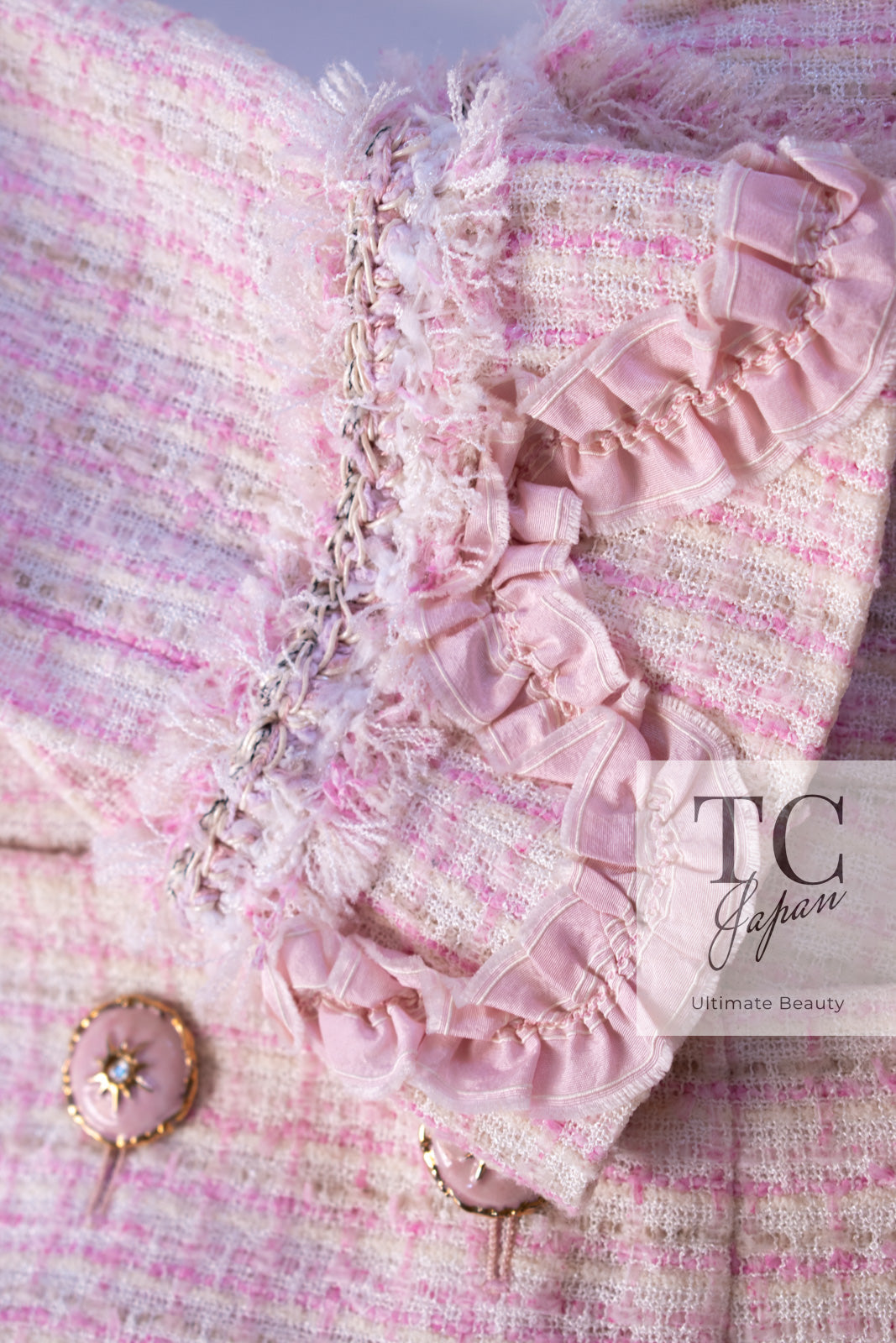 CHANEL 13C Pale Pink Stand Color Tweed Jacket 34 シャネル ペール ピンク スタンドカラー ジャケット 即発