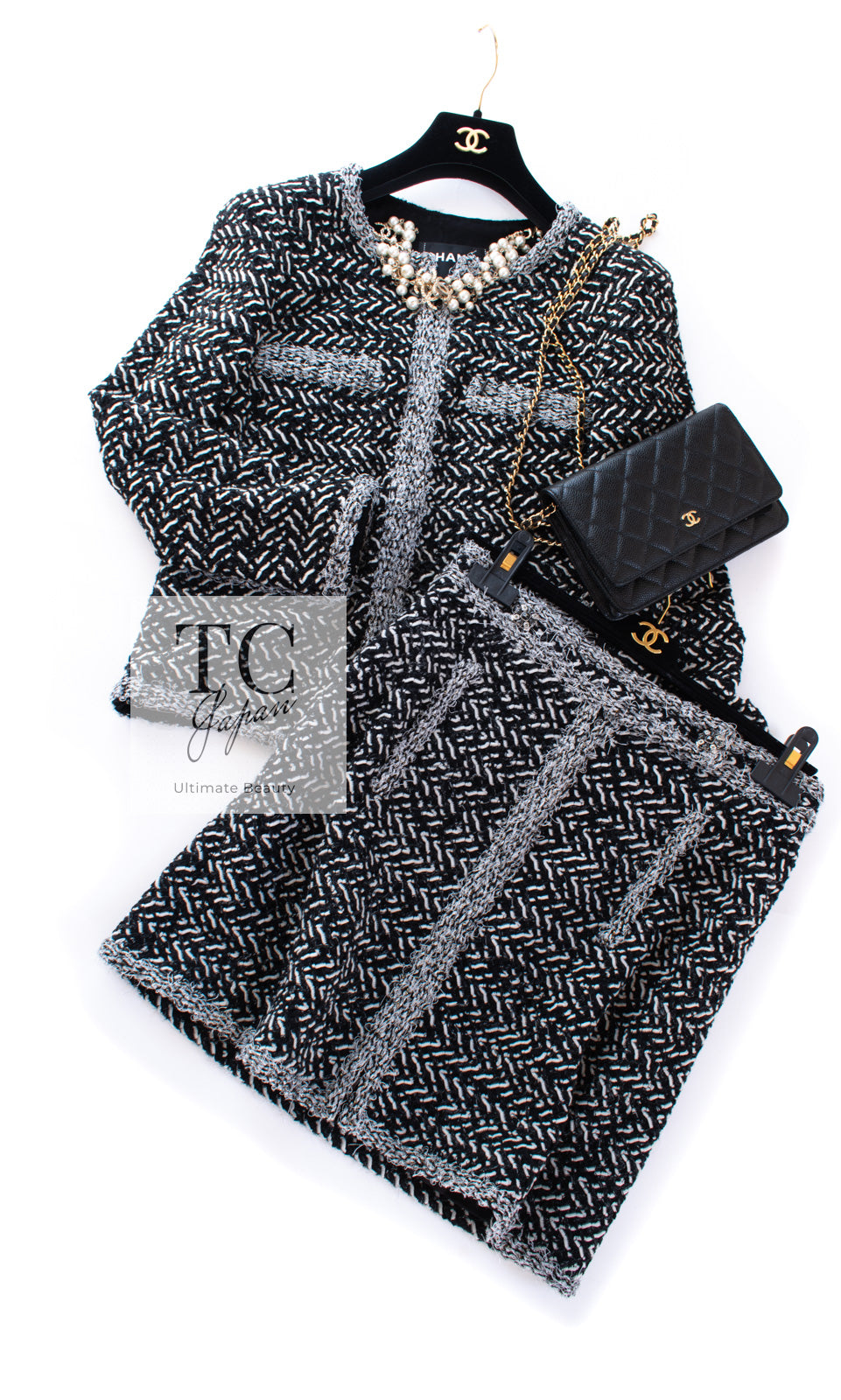 シャネル ジャケット スーツ CHANEL ブラック グレー アイボリー  