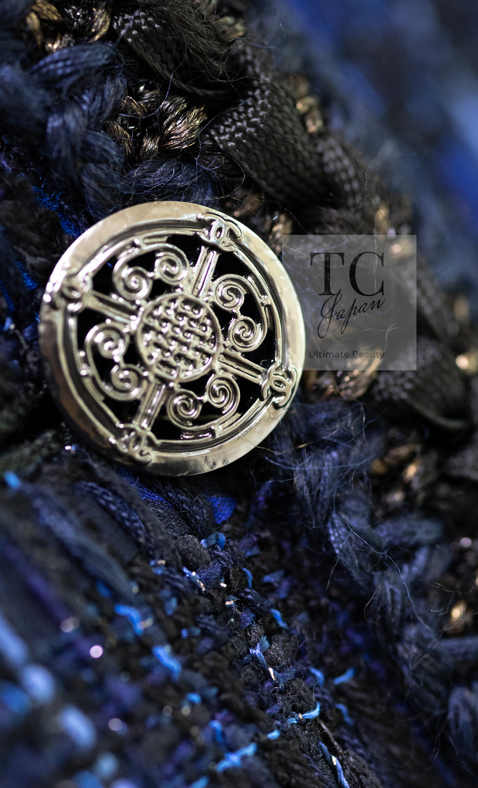 CHANEL 10PF Navy Black Cotton Silk Tweed Jacket Stand Collar 36 シャネル ネイビー ブラック コットン シルク ツイード ジャケット スタンド カラー 即発