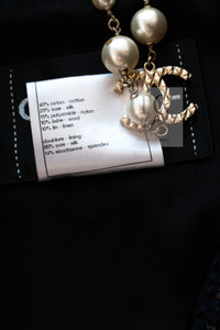 CHANEL 10PF Navy Black Cotton Silk Tweed Jacket Stand Collar 36 シャネル ネイビー ブラック コットン シルク ツイード ジャケット スタンド カラー 即発