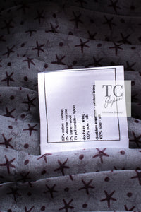 CHANEL 12S Purple Gray Cotton Tweed Silk Star Pleated Ruffle Jacket 34 シャネル パープル グレー コットン ツイード シルク スター プリーツ ラッフル ノーカラー ジャケット 即発