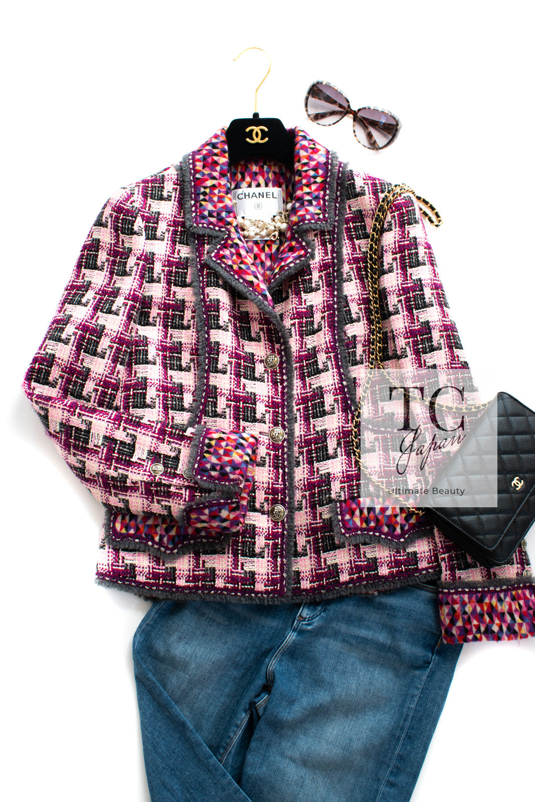 CHANEL 04A Purple Multicolor Mix Tweed Jacket 36 38 シャネル パープル マルチカラー ミックス ポップ ツイード ジャケット 即発