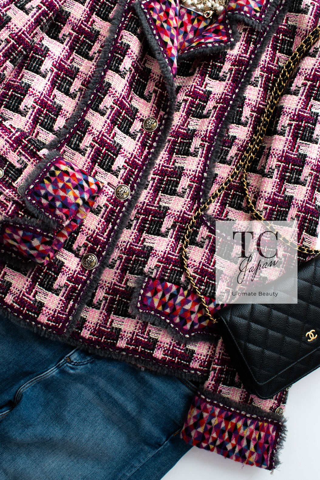 CHANEL 04A Purple Multicolor Mix Tweed Jacket 36 38 シャネル パープル マルチカラー ミックス ポップ ツイード ジャケット 即発