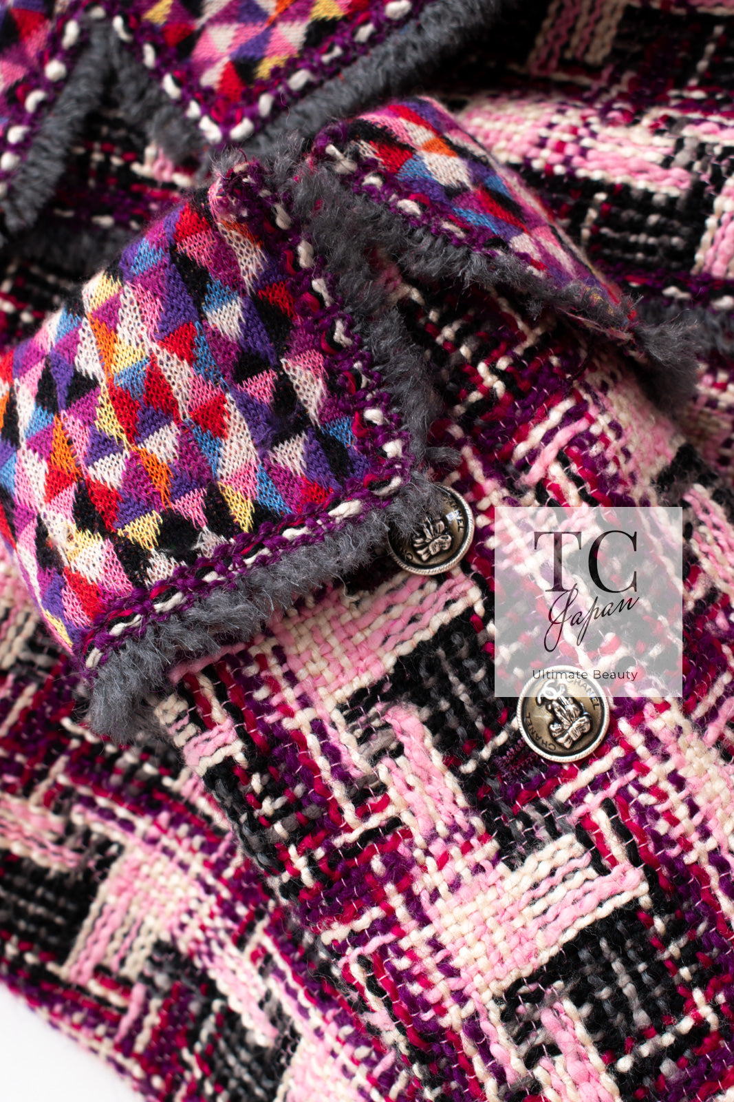 CHANEL 04A Purple Multicolor Mix Tweed Jacket 36 38 シャネル パープル マルチカラー ミックス ポップ ツイード ジャケット 即発
