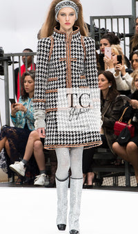 CHANEL 17A Black Ivory Houndstooth Zipper Jacket 36 38 シャネル ブラック アイボリー 千鳥格子 ジッパー ジャケット 即発