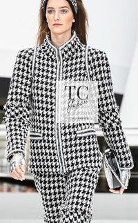 CHANEL 17A Black Ivory Houndstooth Zipper Jacket 36 38 シャネル ブラック アイボリー 千鳥格子 ジッパー ジャケット 即発