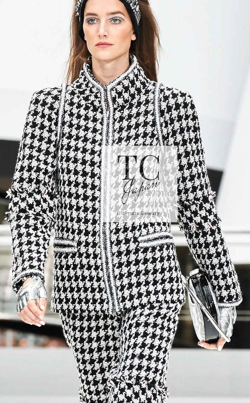 CHANEL 17A Black Ivory Houndstooth Zipper Jacket 36 38 シャネル ブラック アイボリー 千鳥格子 ジッパー ジャケット 即発