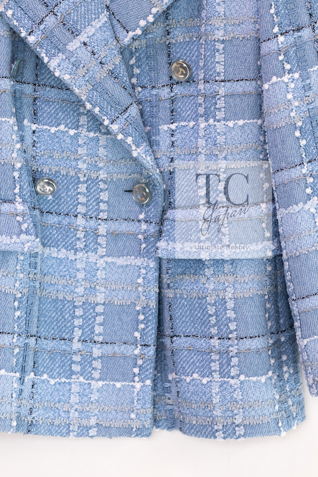 CHANEL 23PS Baby Blue CC Buttons Double Tweed Jacket Skirt Suit 38 シャネル ベビー ブルー ココボタン ダブル ツイード ジャケット スカート スーツ 即発