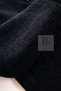 CHANEL 21B Black Navy CC Crystal Buttons Wool Tweed Jacket 36 シャネル ブラック ネイビー 紺 クリスタル CC ロゴ ボタン ウール ツイード ジャケット 即発