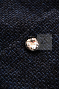 CHANEL 21B Black Navy CC Crystal Buttons Wool Tweed Jacket 36 シャネル ブラック ネイビー 紺 クリスタル CC ロゴ ボタン ウール ツイード ジャケット 即発