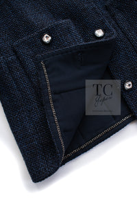 CHANEL 21B Black Navy CC Crystal Buttons Wool Tweed Jacket 36 シャネル ブラック ネイビー 紺 クリスタル CC ロゴ ボタン ウール ツイード ジャケット 即発