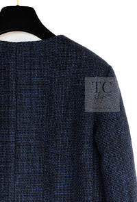 CHANEL 21B Black Navy CC Crystal Buttons Wool Tweed Jacket 36 シャネル ブラック ネイビー 紺 クリスタル CC ロゴ ボタン ウール ツイード ジャケット 即発