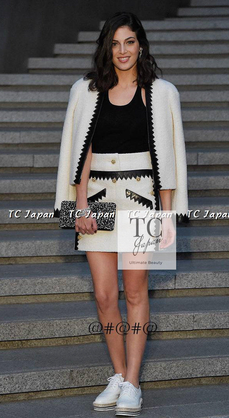 CHANEL 15PF Cream Black Wool Tweed Skirt 38 シャネル クリーム ブラック ウール ツイード スカート 即発