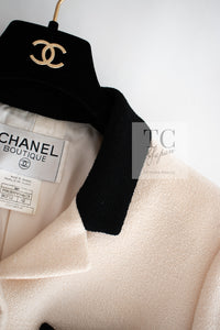 CHANEL 96S Creme Ivory Black Trim Wool Tweed Jacket 42 シャネル クリーム アイボリー ブラック トリム ウール ツイード ジャケット 即発
